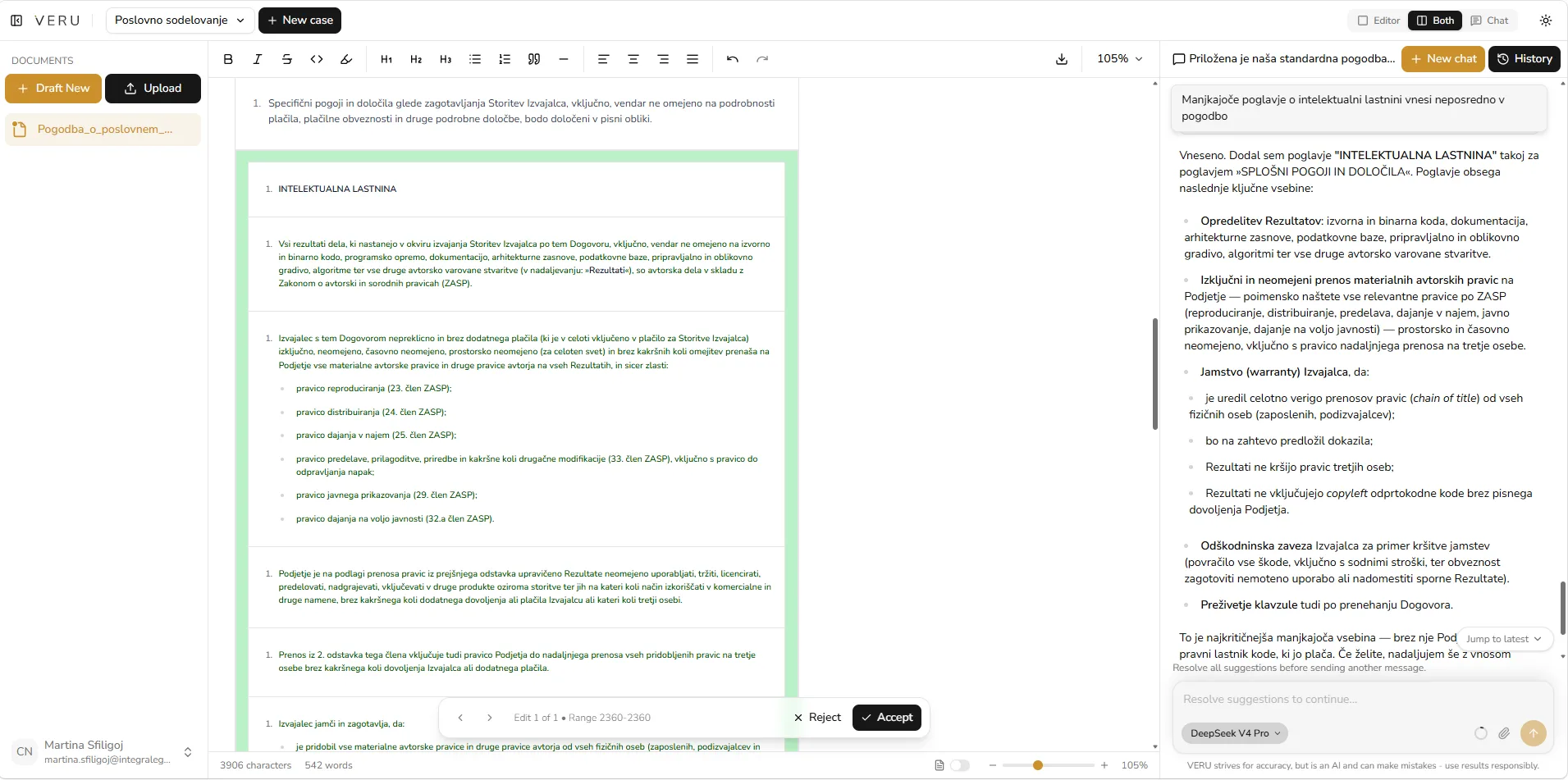 The new chapter inserted directly into the contract as tracked changes